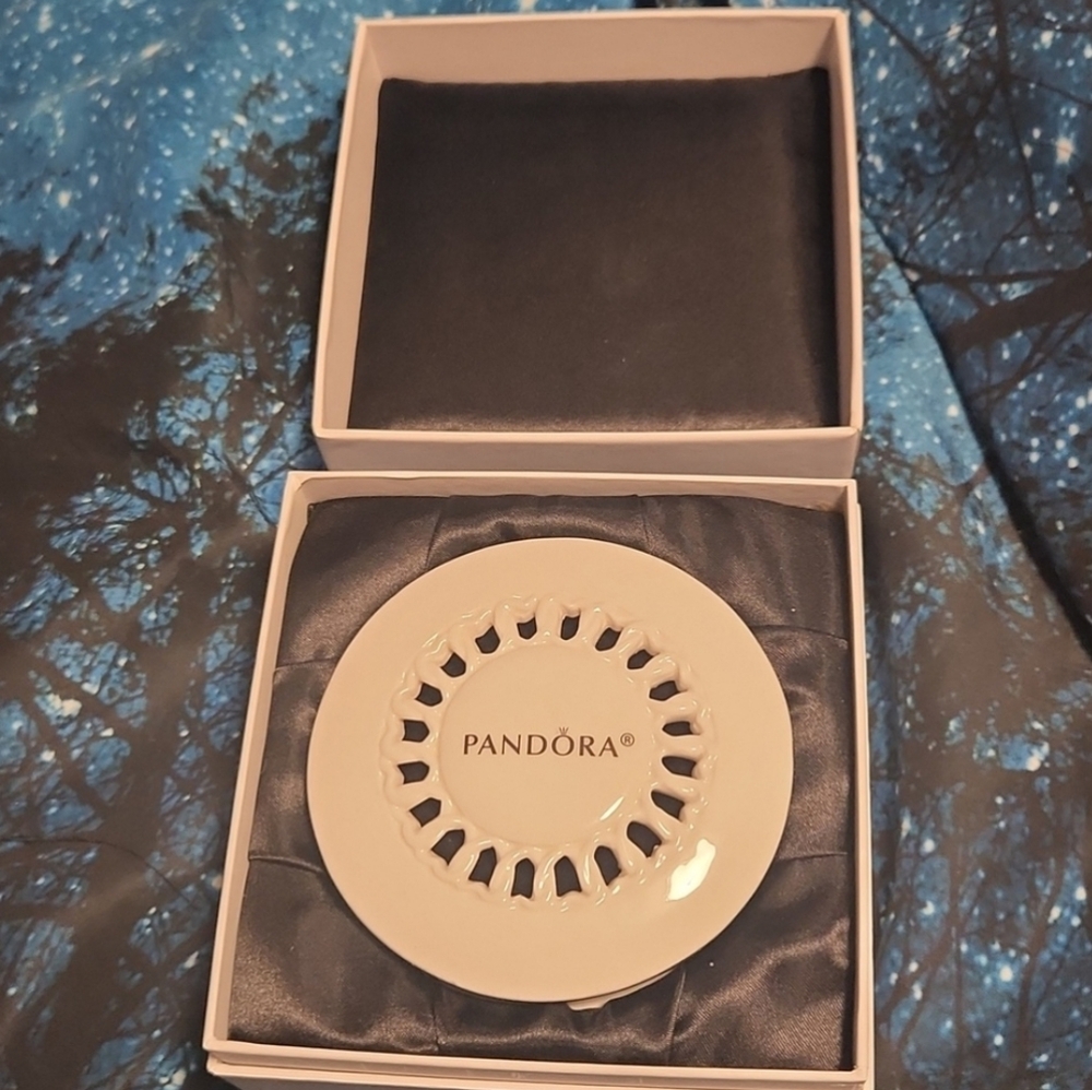 PANDORA Limited Edition White Porcelain Silver Trimmed Round Jewelry - Picture 3 of 7